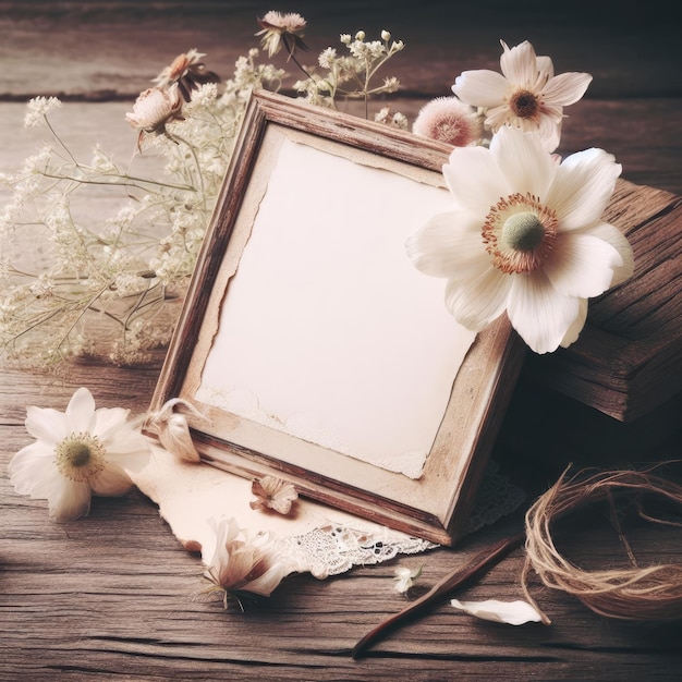 paper with flowers on wooden background