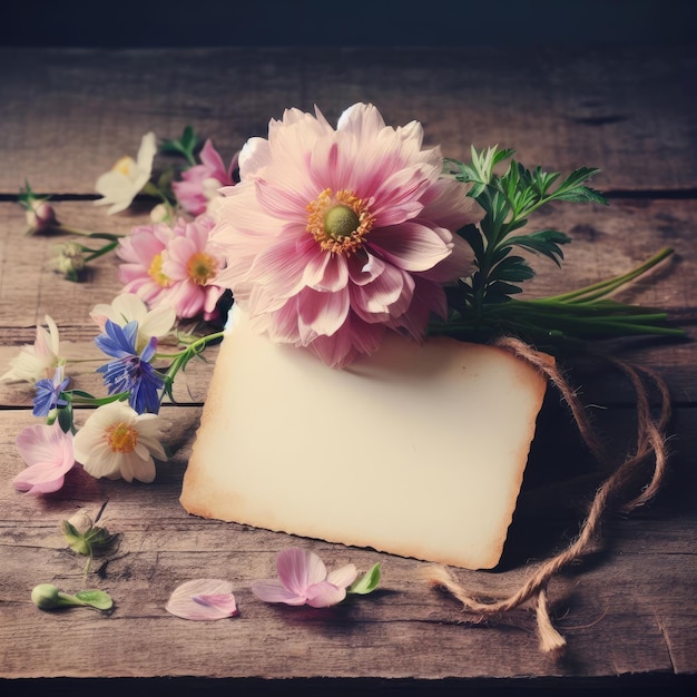 paper with flowers on wooden background