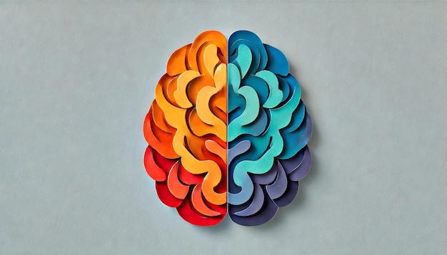 PaperCut Brain Split into Two Halves with Different Colors and Textures Symbolizing Highs and Lows