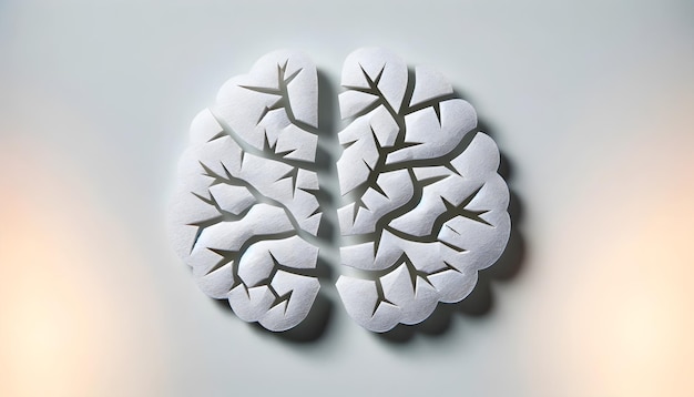 PaperCut Brain with Huge Cracks and Fractures Symbolizing the Impact of Trauma on Mental Health