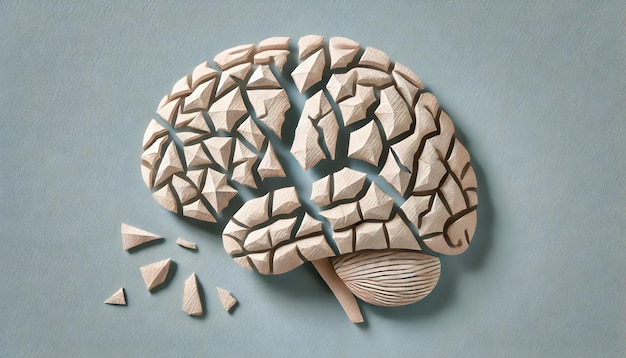 PaperCut Brain with Huge Cracks and Fractures Symbolizing the Impact of Trauma on Mental Health