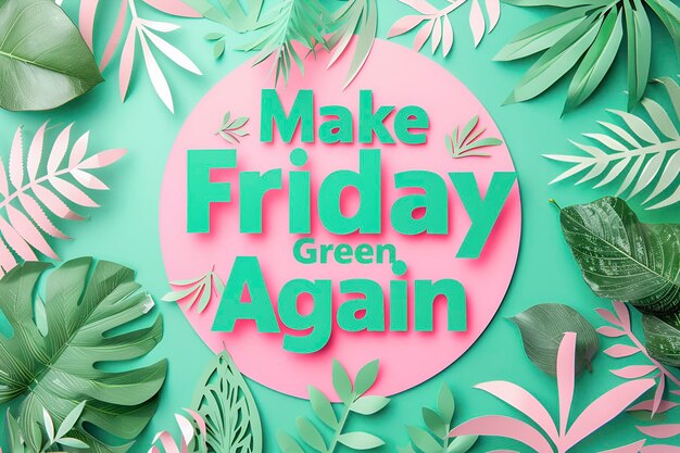 Photo papercut green text make friday green again on light pink background