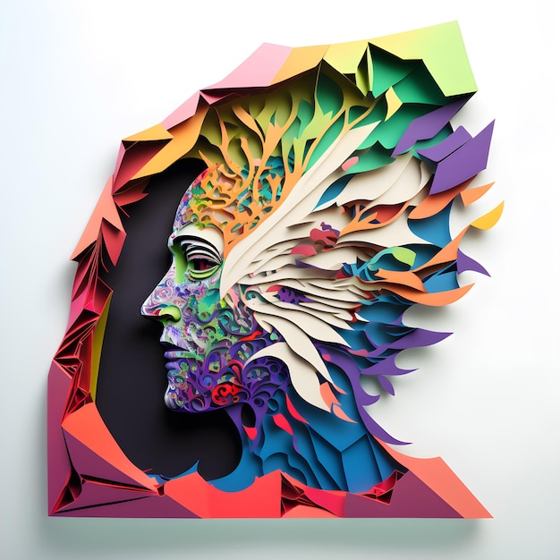 Papercut Man Portrait Male Mental Health Banner Colorful Creative Head Design Generative AI