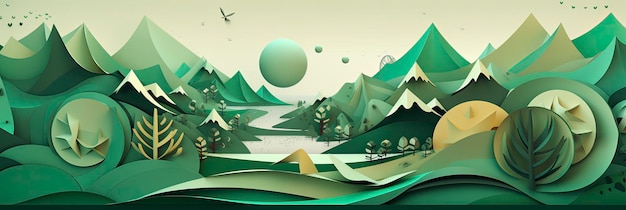 Papercut style art design about nature and renewable energies Generative ai