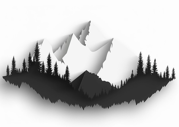 Photo papercut style vector of jagged mountain range silhouette sharp peaks clean lines