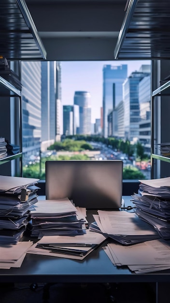 Papers and laptop on office table