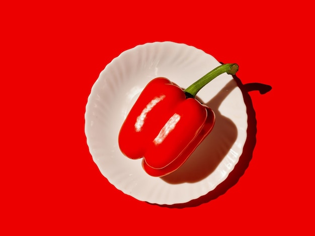 Paprika on a plate on a red background