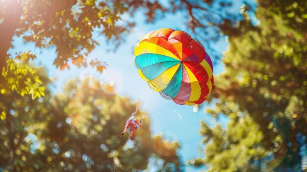 Parachute Descending Through Sunny Skies