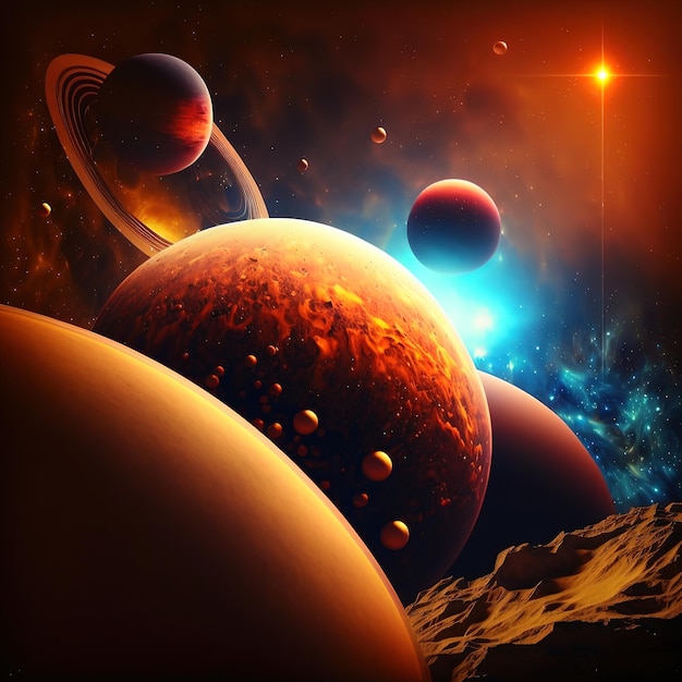 Parade of planets in space 3d illustration