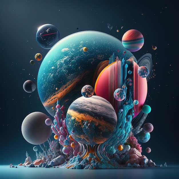 Parade of planets in space 3d illustration