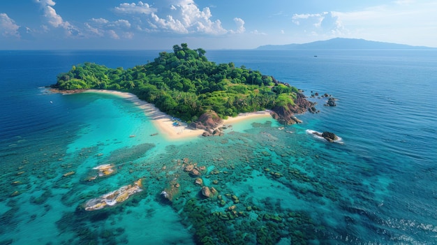 Paradise Found Idyllic Tropical Island Aerial View with Crystal Clear Waters and White Sandy Beaches on a Sunny Day