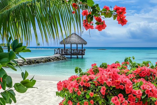 Photo paradise island sea flowers