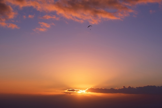 Paraglide shilouette at sunset