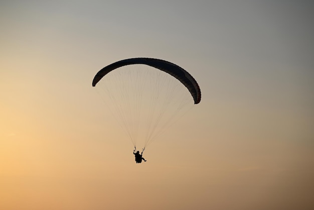 Paraglider silhouette in beautiful sunset