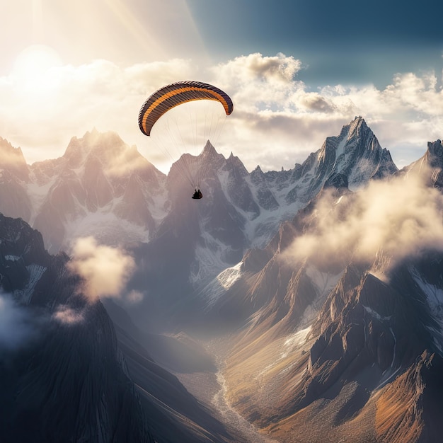 Paraglider soaring photo realistic illustration generative