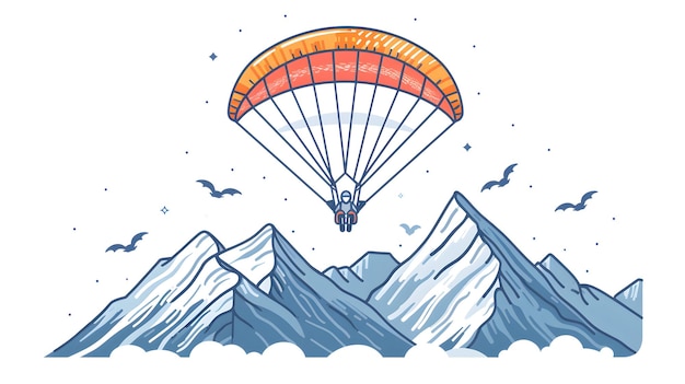 Paragliding Adventure Concept 3D Flat Icon of Individual Soaring Over Mountain View with Harness Ov