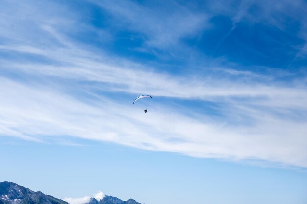 Paragliding flight in the mountains Le GrandBornand HauteSavoie France