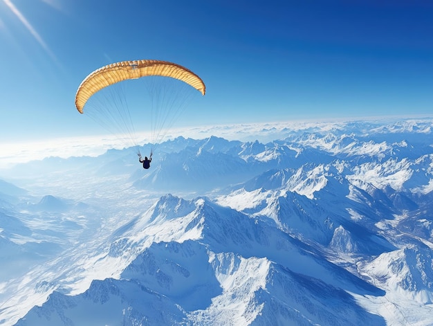 Photo paragliding over majestic snowcapped mountains