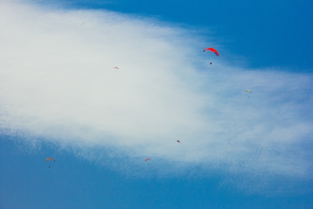 Paragliding in sunny weather popular resort and paragliding spot