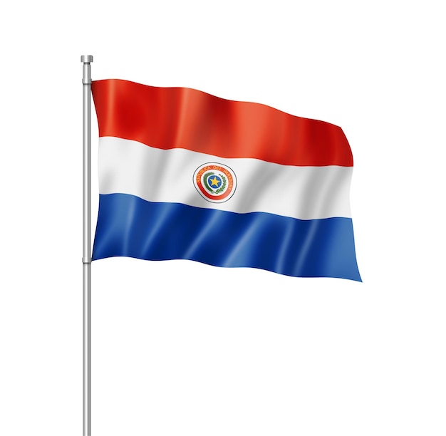 Paraguay flag three dimensional render isolated on white