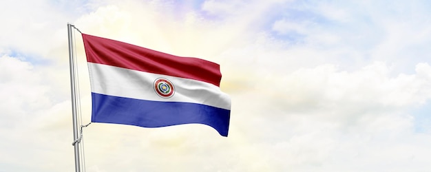 Paraguay flag waving on sky background 3D Rendering