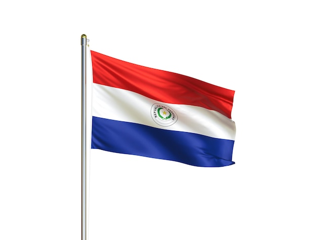 Paraguay national flag waving in isolated white background Paraguay flag 3D illustration