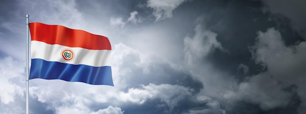 Paraguayan flag on a cloudy sky