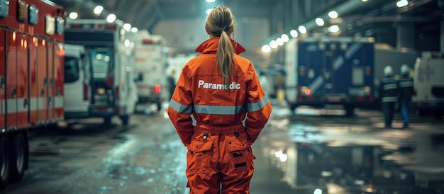 Paramedic Standing in Front of Ambulances