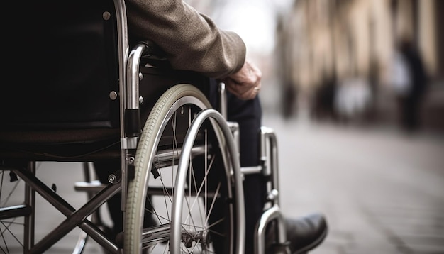 Photo paraplegic patient sitting in wheelchair receiving care generated by ai