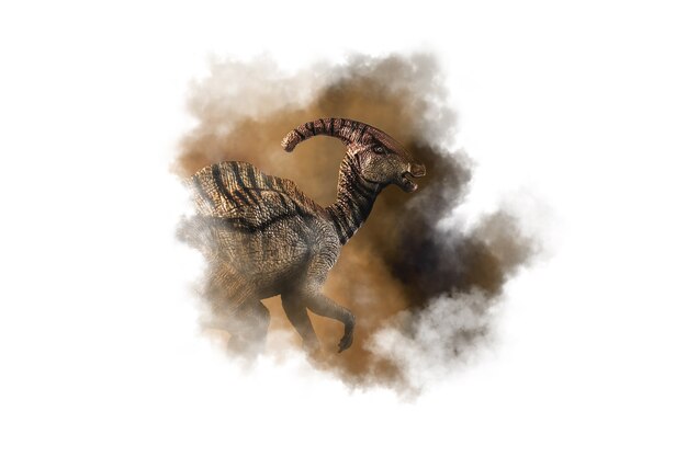 Parasaurolophus Dinosaur on smoke background