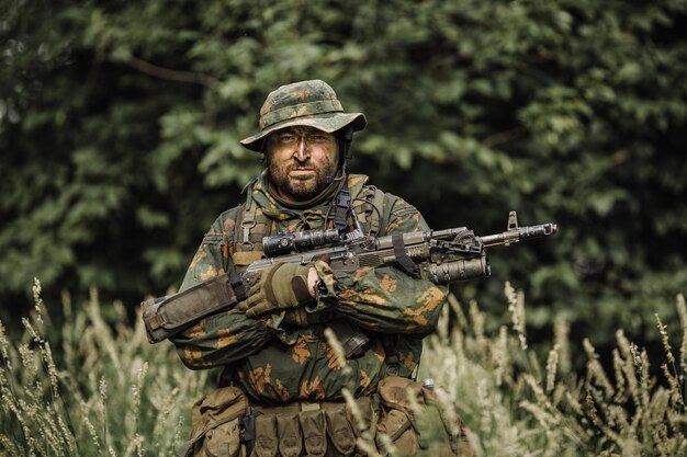 Paratrooper airborne infantry in the forest