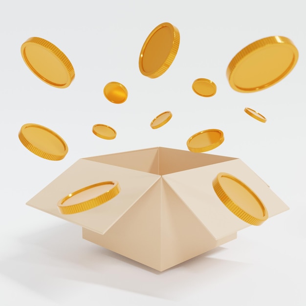 Parcel boxes with credit cardgold coins and Gold on Isolate white background finance