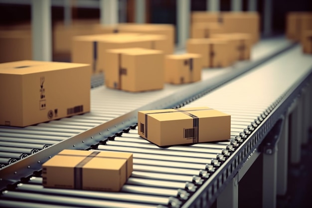 parcel is on the conveyor belt automatic logistics management