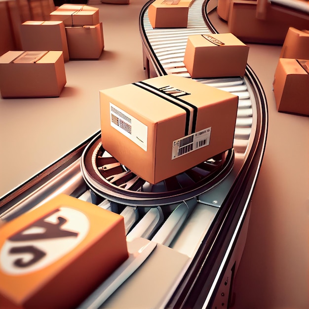 The parcel is on the conveyor beltConcept of automatic logistics management Generative AI