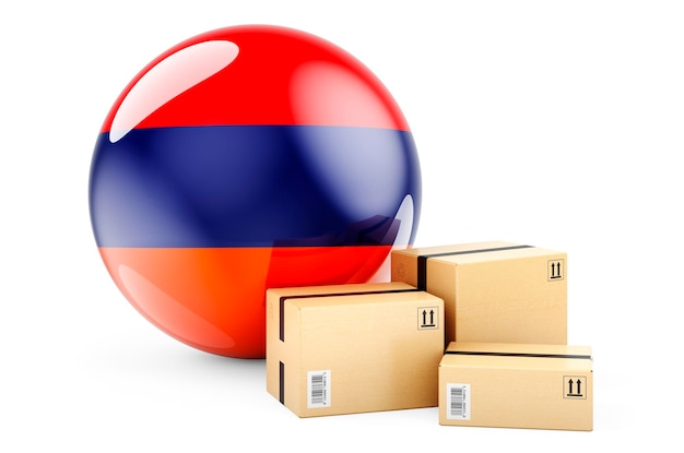 Parcels with Armenian flag Shipping and delivery in Armenia concept 3D rendering