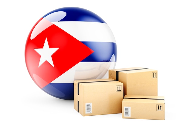 Parcels with Cuban flag Shipping and delivery in Cuba concept 3D rendering