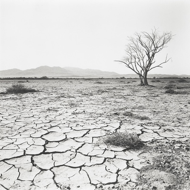 Photo a parched landscape with cracked soil and driedup vegetation