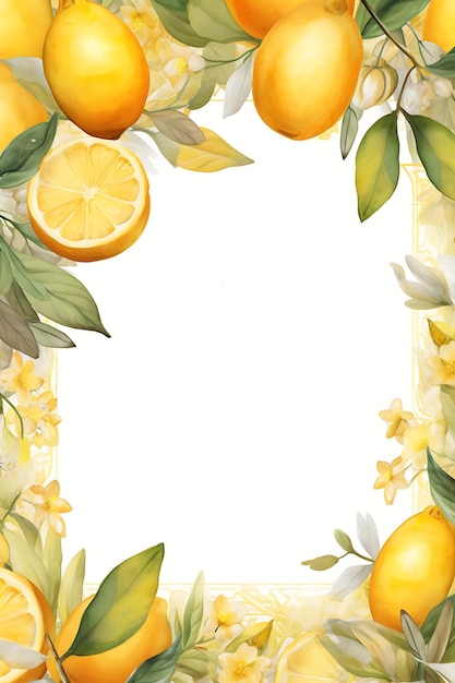 Parchment paper template space frame for text framed by hand drawn juicy fruits