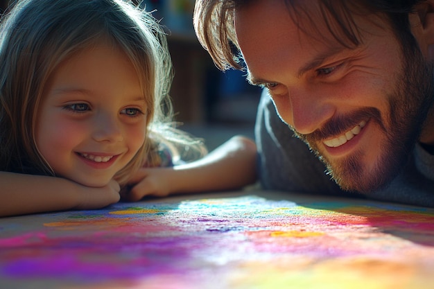 Photo parent and child creating art together photo