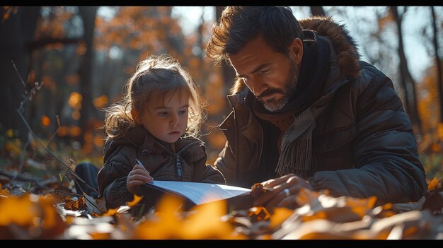 Photo parent teach their kid child at home