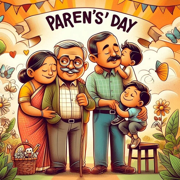 Parents Day poster for a family with grandparents and a child