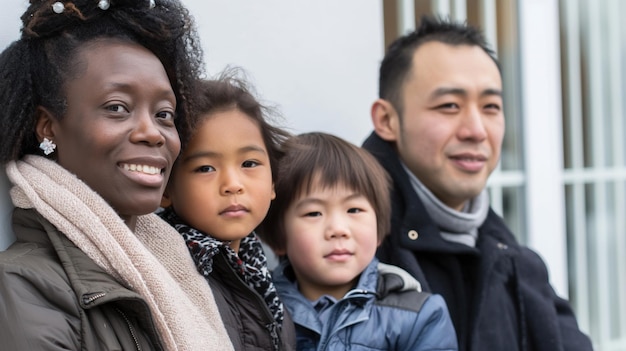 Photo parents of different ethnic backgrounds with their children reflecting the multicultural nature of contemporary family units