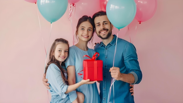 parents keep in arms kissing hugging child kid son baby boy celebrating birthday holiday party