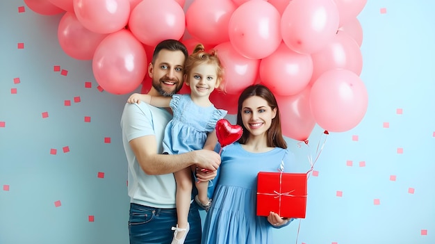 Photo parents keep in arms kissing hugging child kid son baby boy celebrating birthday holiday party