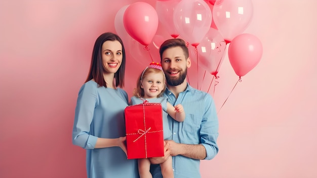 parents keep in arms kissing hugging child kid son baby boy celebrating birthday holiday party