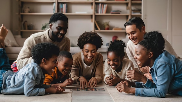 Parents with children laying on floor