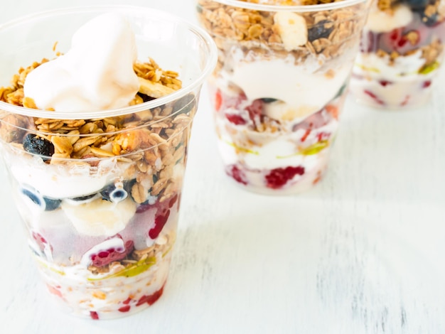 Parfait with fresh fruit and frozen yougurt.