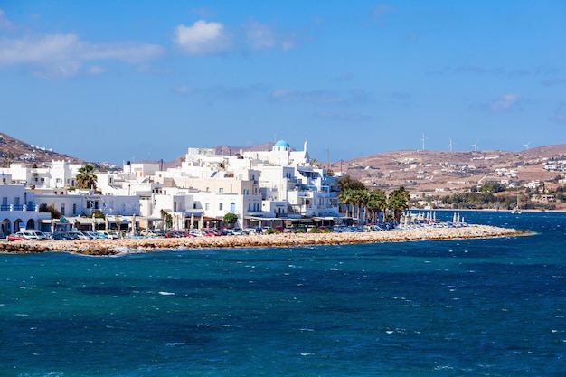 Parikia town aerial panoramic view, Paros island in Greece