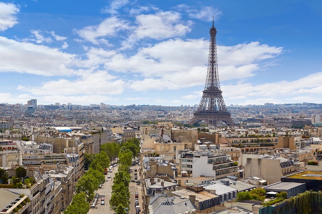 Paris Eiffel tower ands kyline aerial France