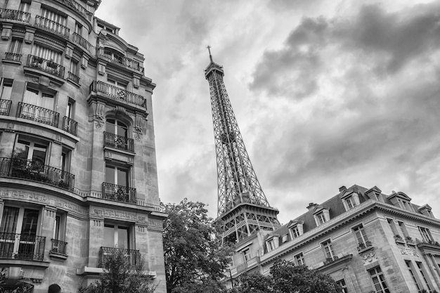 Paris Eiffel tower in black and white colors